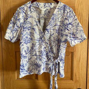 H&M Floral Linen Wrap Style Shirt